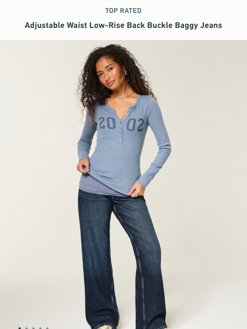 Hollister Dusty Blue Long-Sleeve Henley Graphic Top